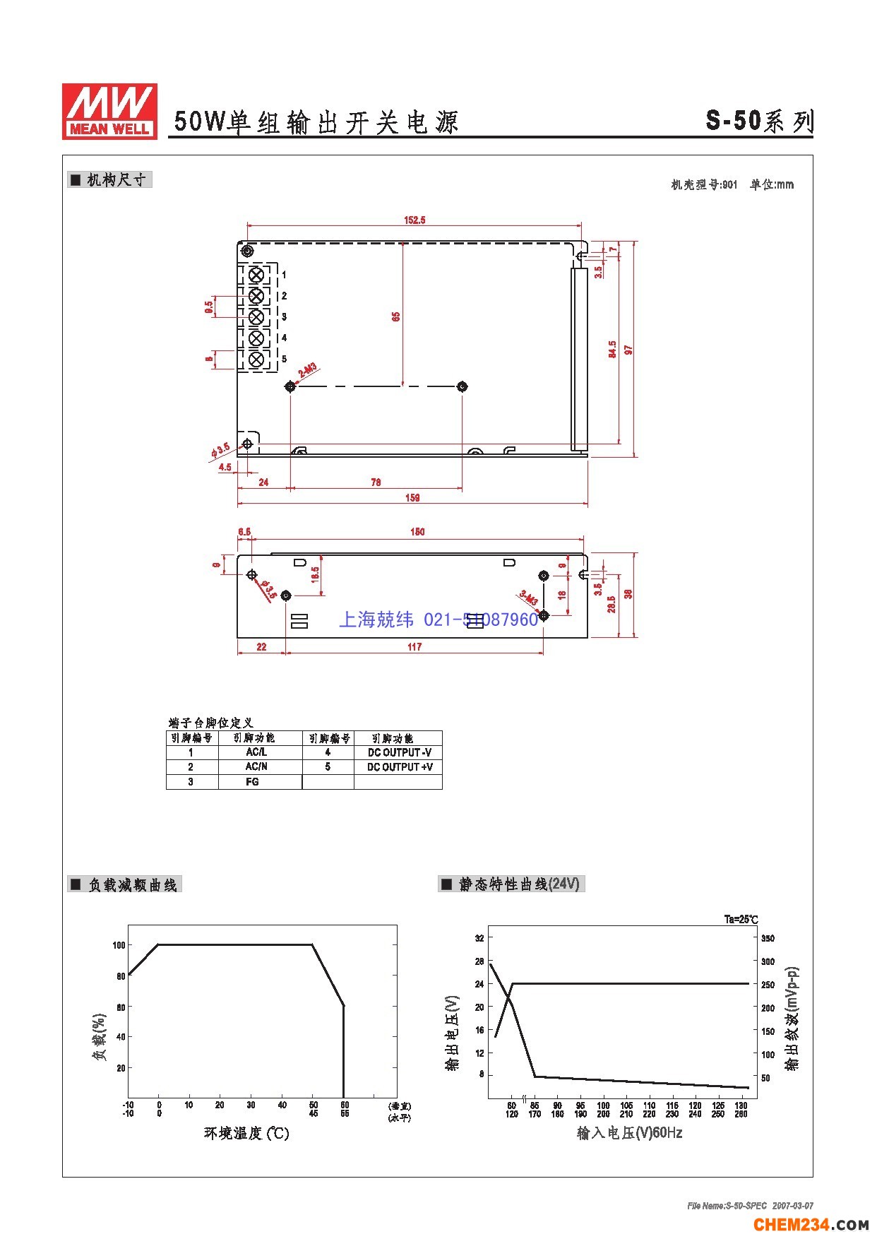 開關電源上海兢緯（G1系列經濟型）S-50詳細規格書