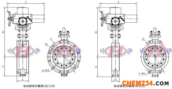 電動硬密封蝶閥外形尺寸